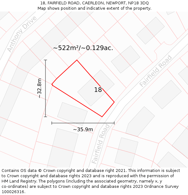 18, FAIRFIELD ROAD, CAERLEON, NEWPORT, NP18 3DQ: Plot and title map