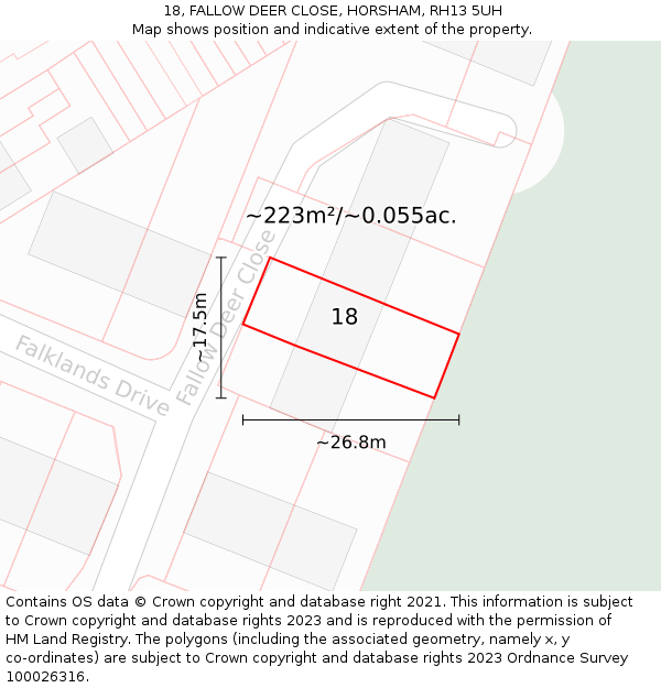 18, FALLOW DEER CLOSE, HORSHAM, RH13 5UH: Plot and title map