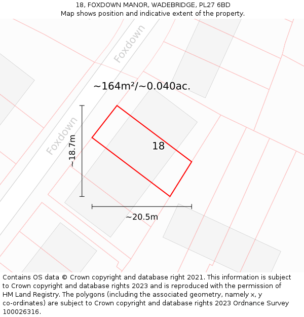 18, FOXDOWN MANOR, WADEBRIDGE, PL27 6BD: Plot and title map