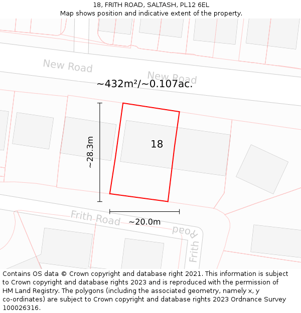 18, FRITH ROAD, SALTASH, PL12 6EL: Plot and title map