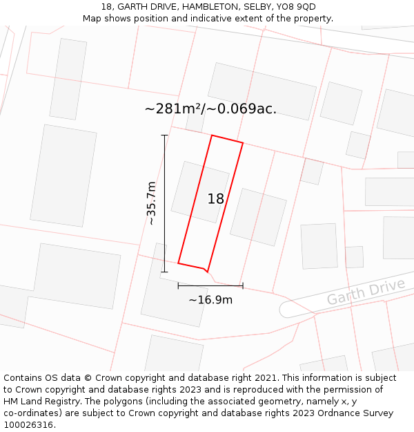 18, GARTH DRIVE, HAMBLETON, SELBY, YO8 9QD: Plot and title map