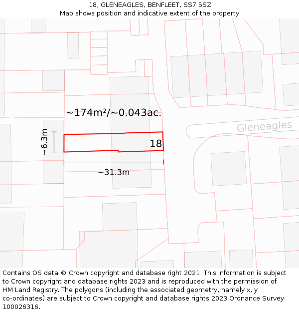 18, GLENEAGLES, BENFLEET, SS7 5SZ: Plot and title map