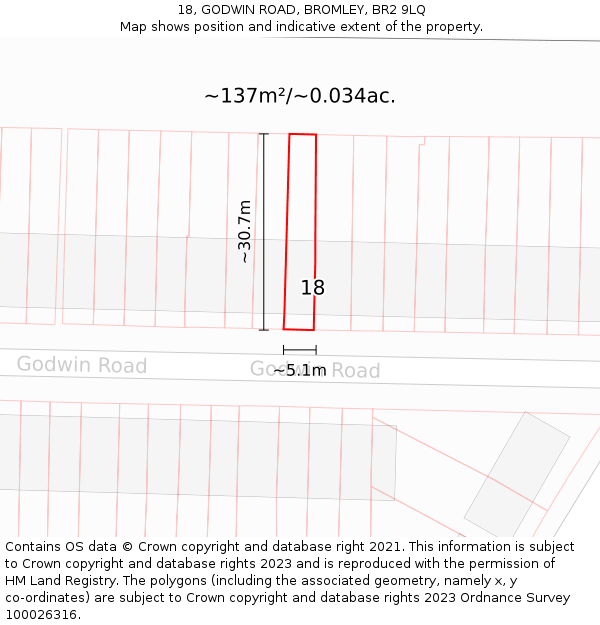 18, GODWIN ROAD, BROMLEY, BR2 9LQ: Plot and title map
