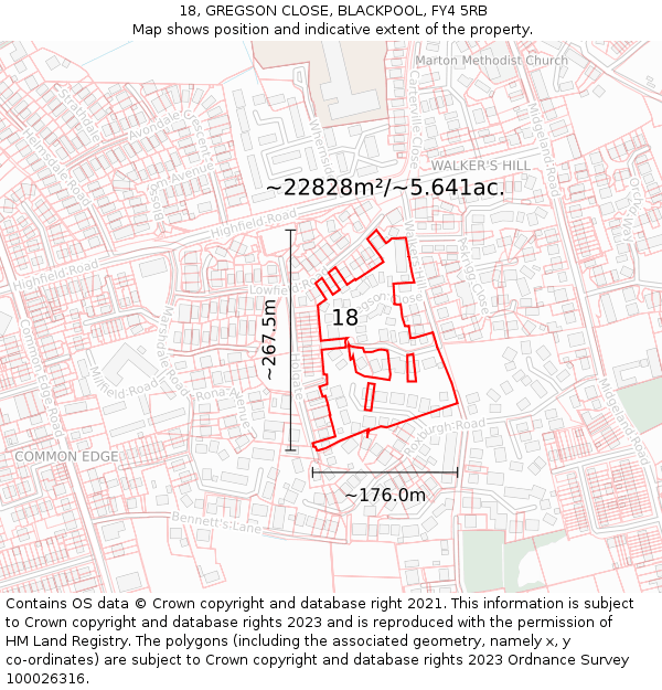 18, GREGSON CLOSE, BLACKPOOL, FY4 5RB: Plot and title map