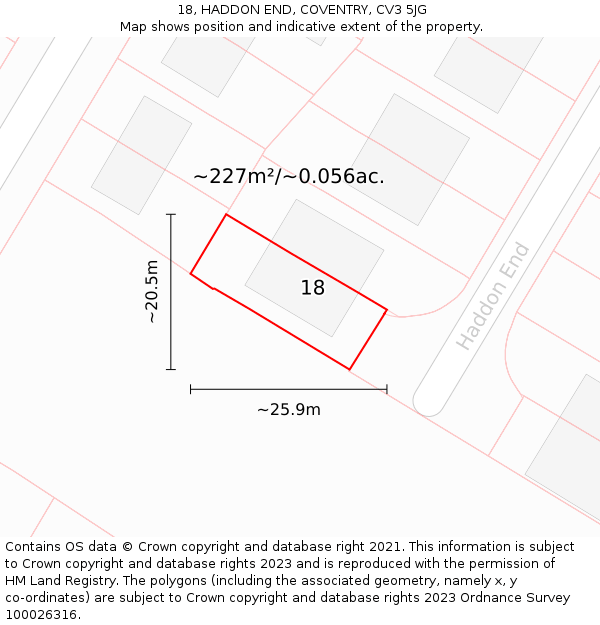 18, HADDON END, COVENTRY, CV3 5JG: Plot and title map