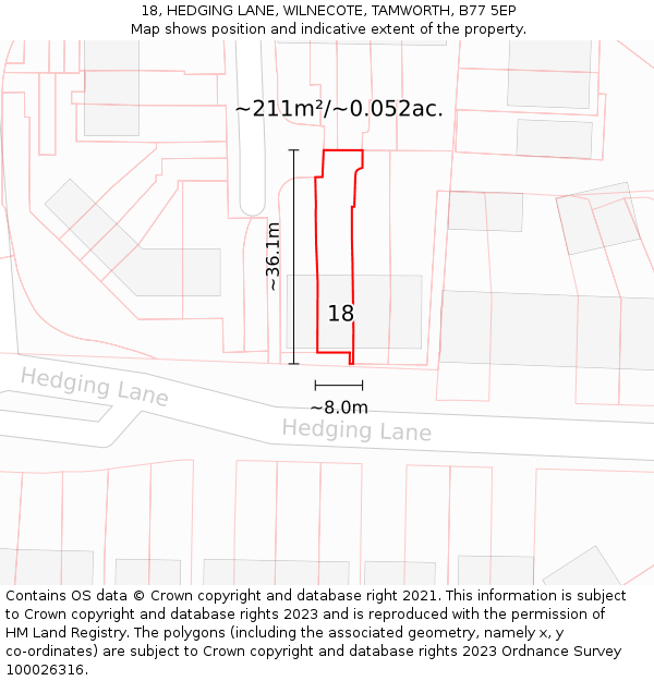 18, HEDGING LANE, WILNECOTE, TAMWORTH, B77 5EP: Plot and title map