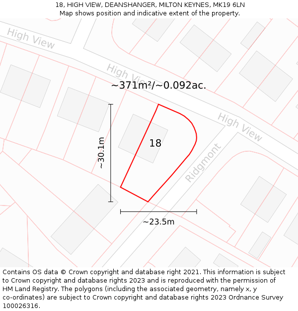 18, HIGH VIEW, DEANSHANGER, MILTON KEYNES, MK19 6LN: Plot and title map