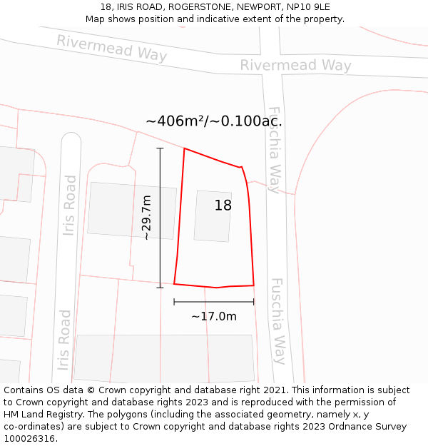 18, IRIS ROAD, ROGERSTONE, NEWPORT, NP10 9LE: Plot and title map