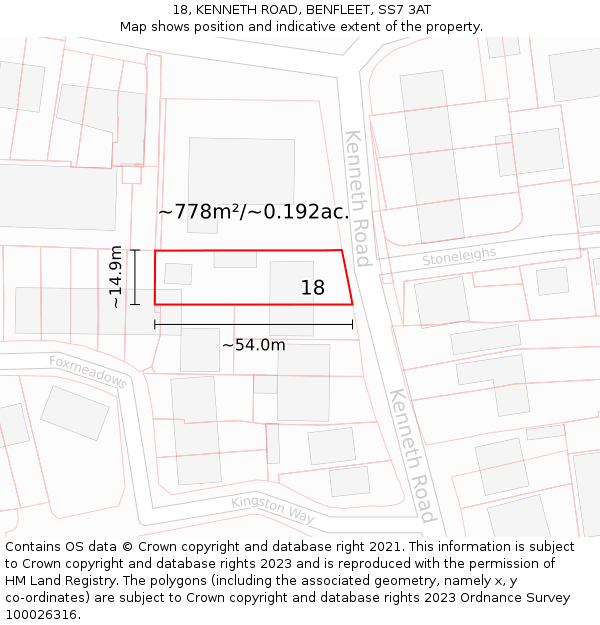 18, KENNETH ROAD, BENFLEET, SS7 3AT: Plot and title map