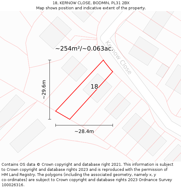 18, KERNOW CLOSE, BODMIN, PL31 2BX: Plot and title map