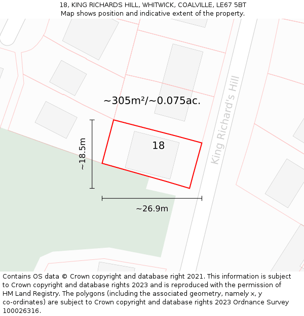 18, KING RICHARDS HILL, WHITWICK, COALVILLE, LE67 5BT: Plot and title map