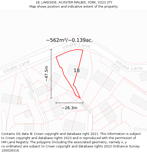 18, LAKESIDE, ACASTER MALBIS, YORK, YO23 2TY: Plot and title map