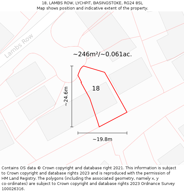 18, LAMBS ROW, LYCHPIT, BASINGSTOKE, RG24 8SL: Plot and title map