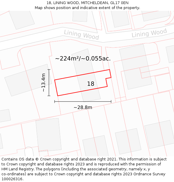 18, LINING WOOD, MITCHELDEAN, GL17 0EN: Plot and title map