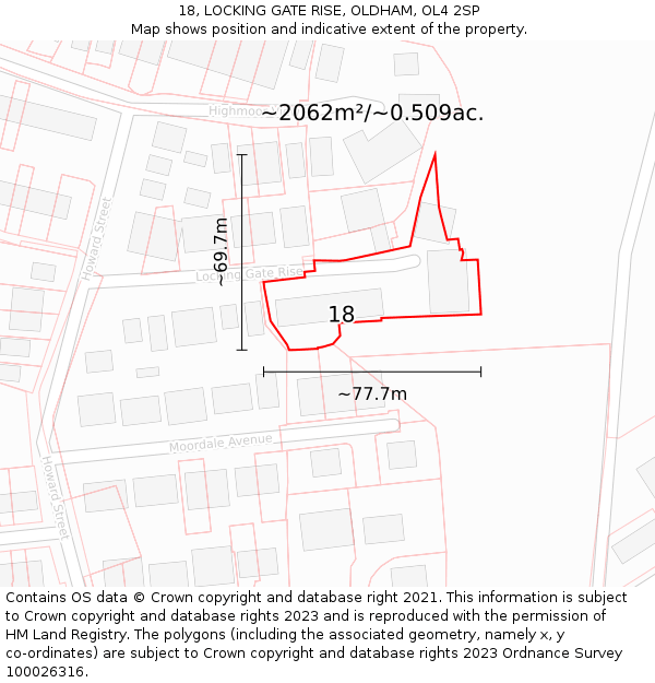 18, LOCKING GATE RISE, OLDHAM, OL4 2SP: Plot and title map