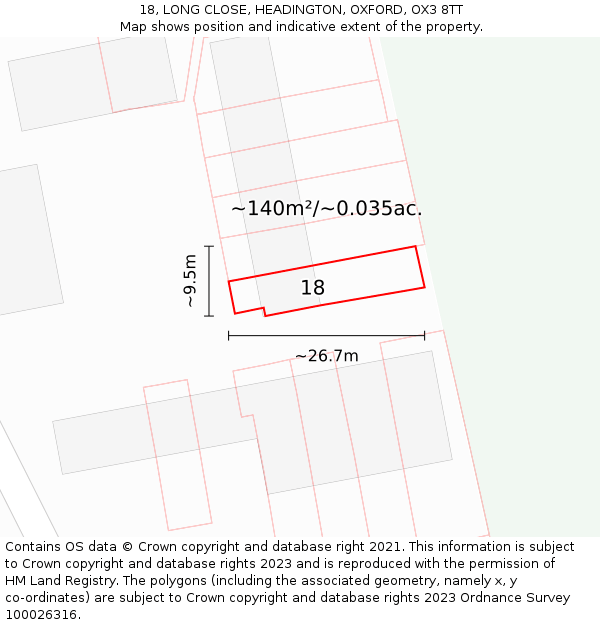 18, LONG CLOSE, HEADINGTON, OXFORD, OX3 8TT: Plot and title map