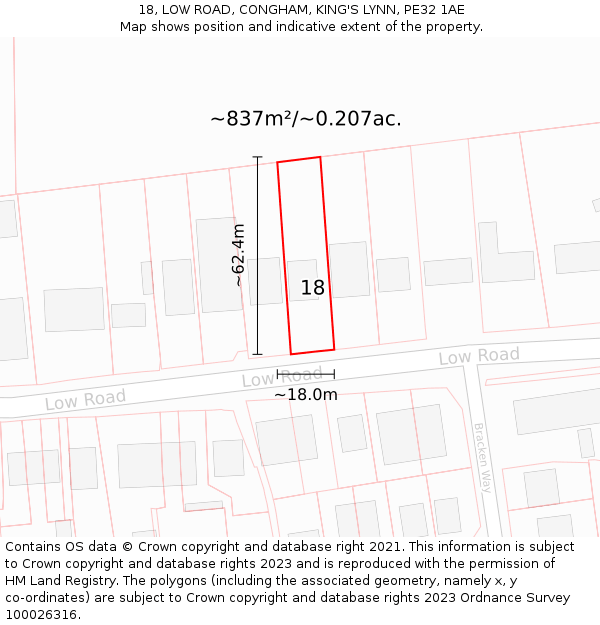 18, LOW ROAD, CONGHAM, KING'S LYNN, PE32 1AE: Plot and title map