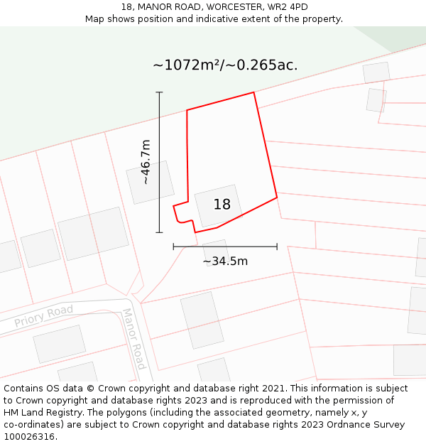 18, MANOR ROAD, WORCESTER, WR2 4PD: Plot and title map