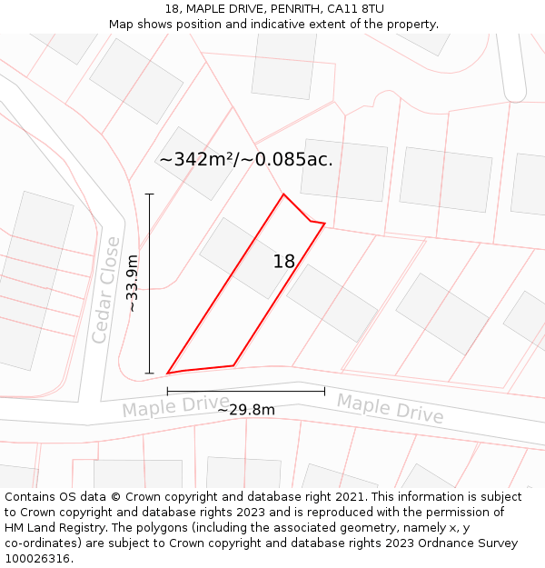 18, MAPLE DRIVE, PENRITH, CA11 8TU: Plot and title map