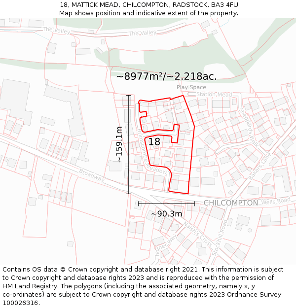 18, MATTICK MEAD, CHILCOMPTON, RADSTOCK, BA3 4FU: Plot and title map