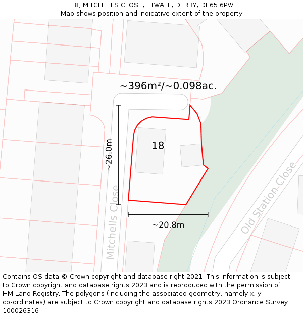 18, MITCHELLS CLOSE, ETWALL, DERBY, DE65 6PW: Plot and title map