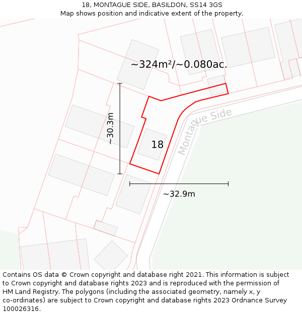 18, MONTAGUE SIDE, BASILDON, SS14 3GS: Plot and title map