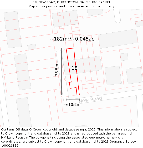 18, NEW ROAD, DURRINGTON, SALISBURY, SP4 8EL: Plot and title map