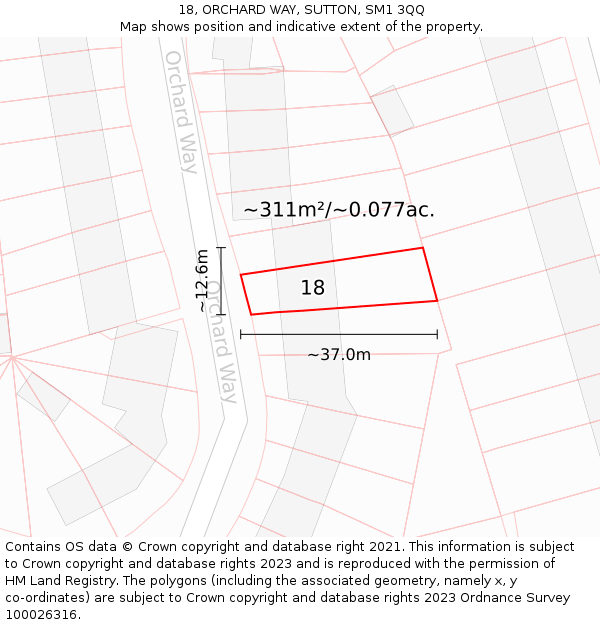 18, ORCHARD WAY, SUTTON, SM1 3QQ: Plot and title map
