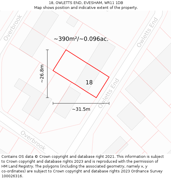 18, OWLETTS END, EVESHAM, WR11 1DB: Plot and title map