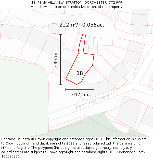 18, PENN HILL VIEW, STRATTON, DORCHESTER, DT2 9WF: Plot and title map