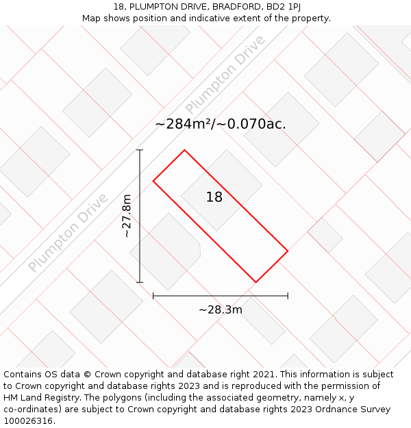 18, PLUMPTON DRIVE, BRADFORD, BD2 1PJ: Plot and title map