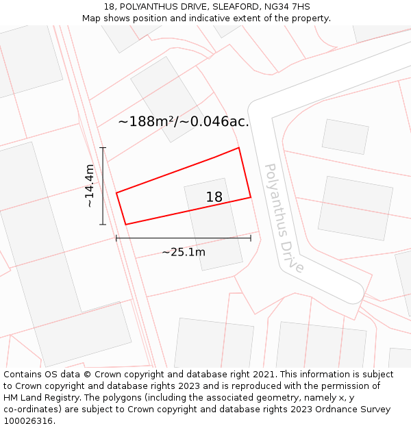 18, POLYANTHUS DRIVE, SLEAFORD, NG34 7HS: Plot and title map