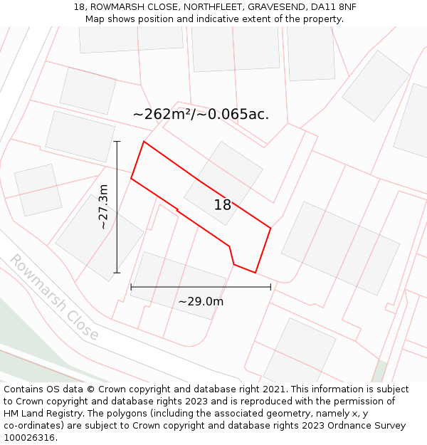 18, ROWMARSH CLOSE, NORTHFLEET, GRAVESEND, DA11 8NF: Plot and title map
