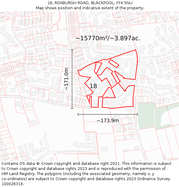 18, ROXBURGH ROAD, BLACKPOOL, FY4 5NU: Plot and title map