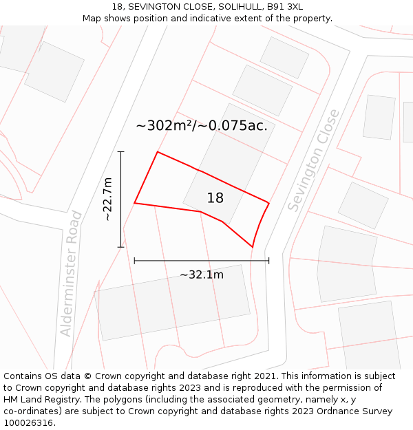 18, SEVINGTON CLOSE, SOLIHULL, B91 3XL: Plot and title map