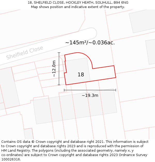 18, SHELFIELD CLOSE, HOCKLEY HEATH, SOLIHULL, B94 6NG: Plot and title map