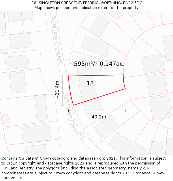 18, SINGLETON CRESCENT, FERRING, WORTHING, BN12 5DG: Plot and title map