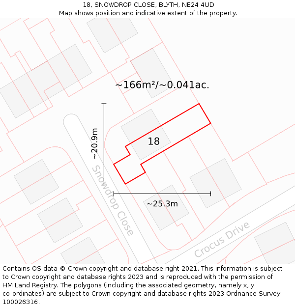18, SNOWDROP CLOSE, BLYTH, NE24 4UD: Plot and title map