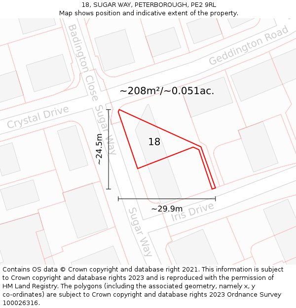 18, SUGAR WAY, PETERBOROUGH, PE2 9RL: Plot and title map