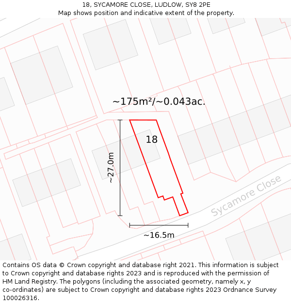 18, SYCAMORE CLOSE, LUDLOW, SY8 2PE: Plot and title map