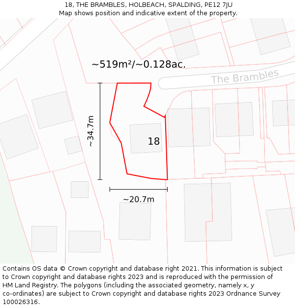 18, THE BRAMBLES, HOLBEACH, SPALDING, PE12 7JU: Plot and title map
