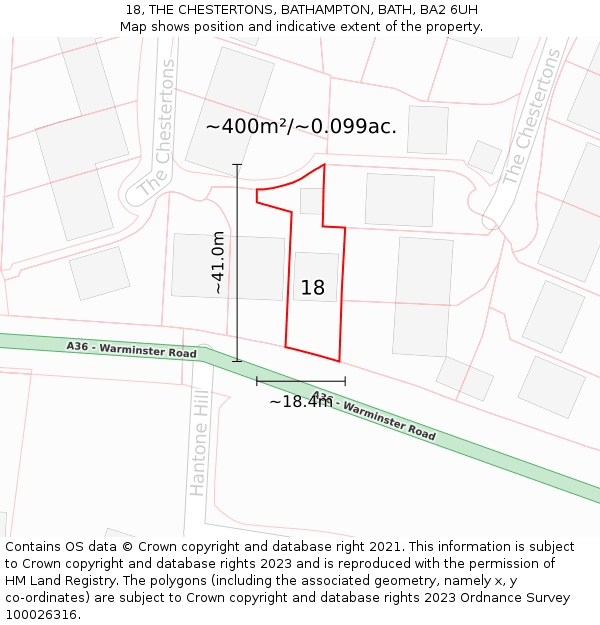 18, THE CHESTERTONS, BATHAMPTON, BATH, BA2 6UH: Plot and title map