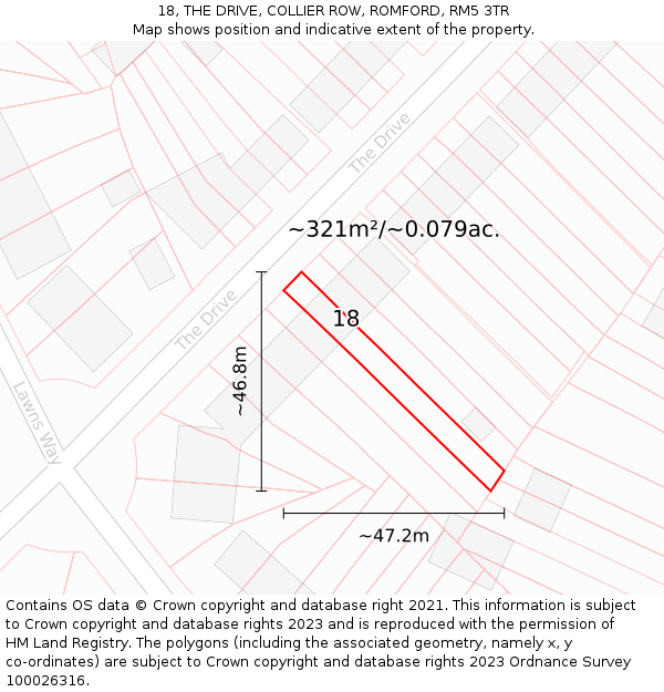18, THE DRIVE, COLLIER ROW, ROMFORD, RM5 3TR: Plot and title map