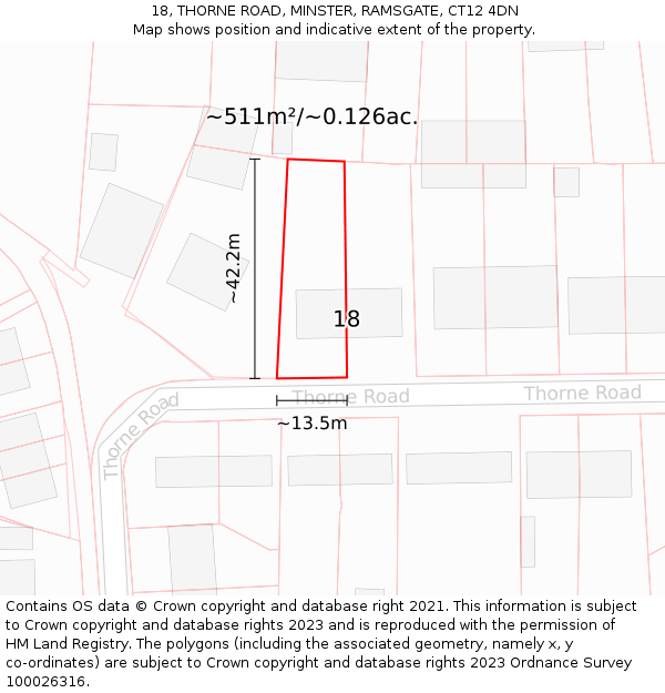 18, THORNE ROAD, MINSTER, RAMSGATE, CT12 4DN: Plot and title map