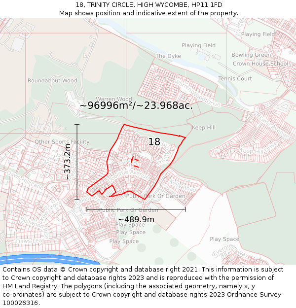 18, TRINITY CIRCLE, HIGH WYCOMBE, HP11 1FD: Plot and title map