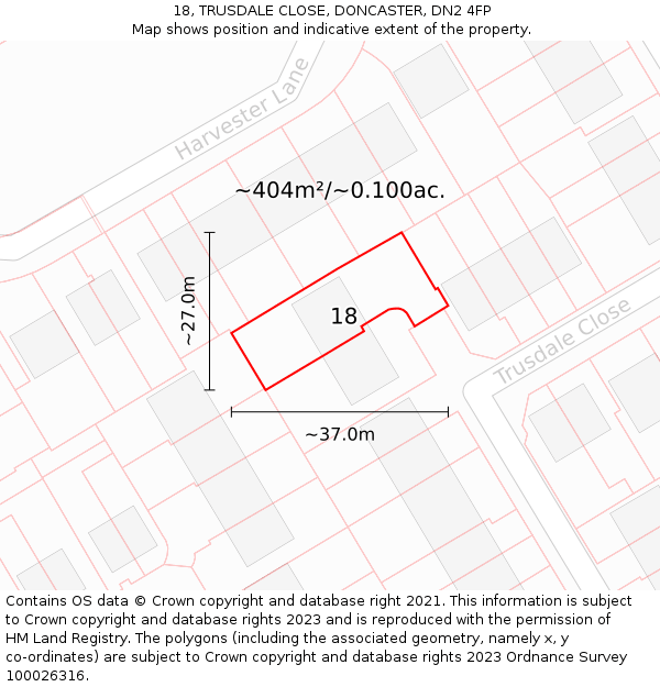 18, TRUSDALE CLOSE, DONCASTER, DN2 4FP: Plot and title map