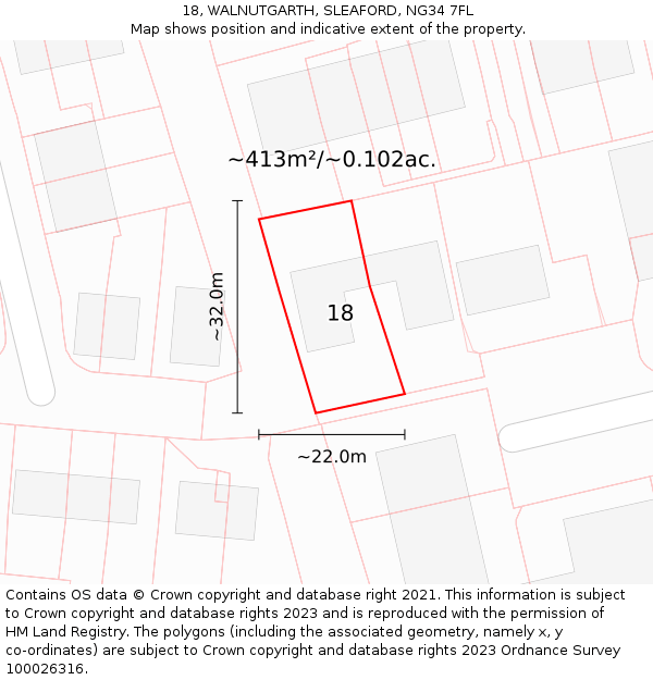 18, WALNUTGARTH, SLEAFORD, NG34 7FL: Plot and title map