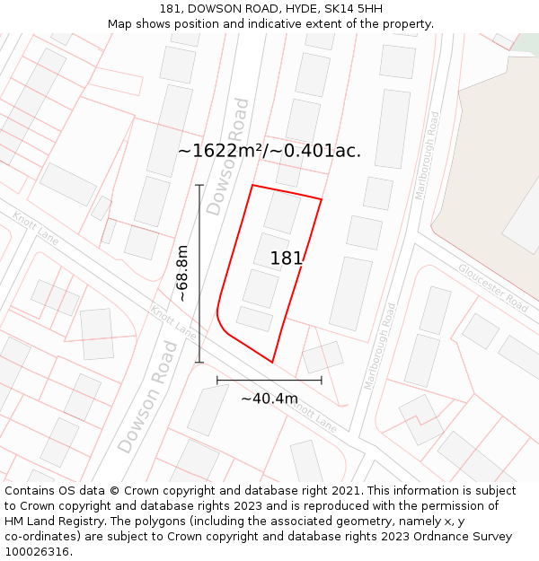 181, DOWSON ROAD, HYDE, SK14 5HH: Plot and title map