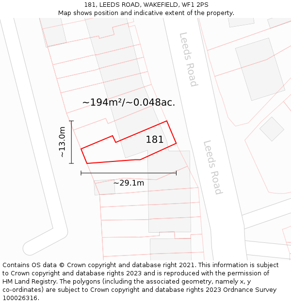 181, LEEDS ROAD, WAKEFIELD, WF1 2PS: Plot and title map