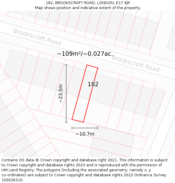 182, BROOKSCROFT ROAD, LONDON, E17 4JR: Plot and title map